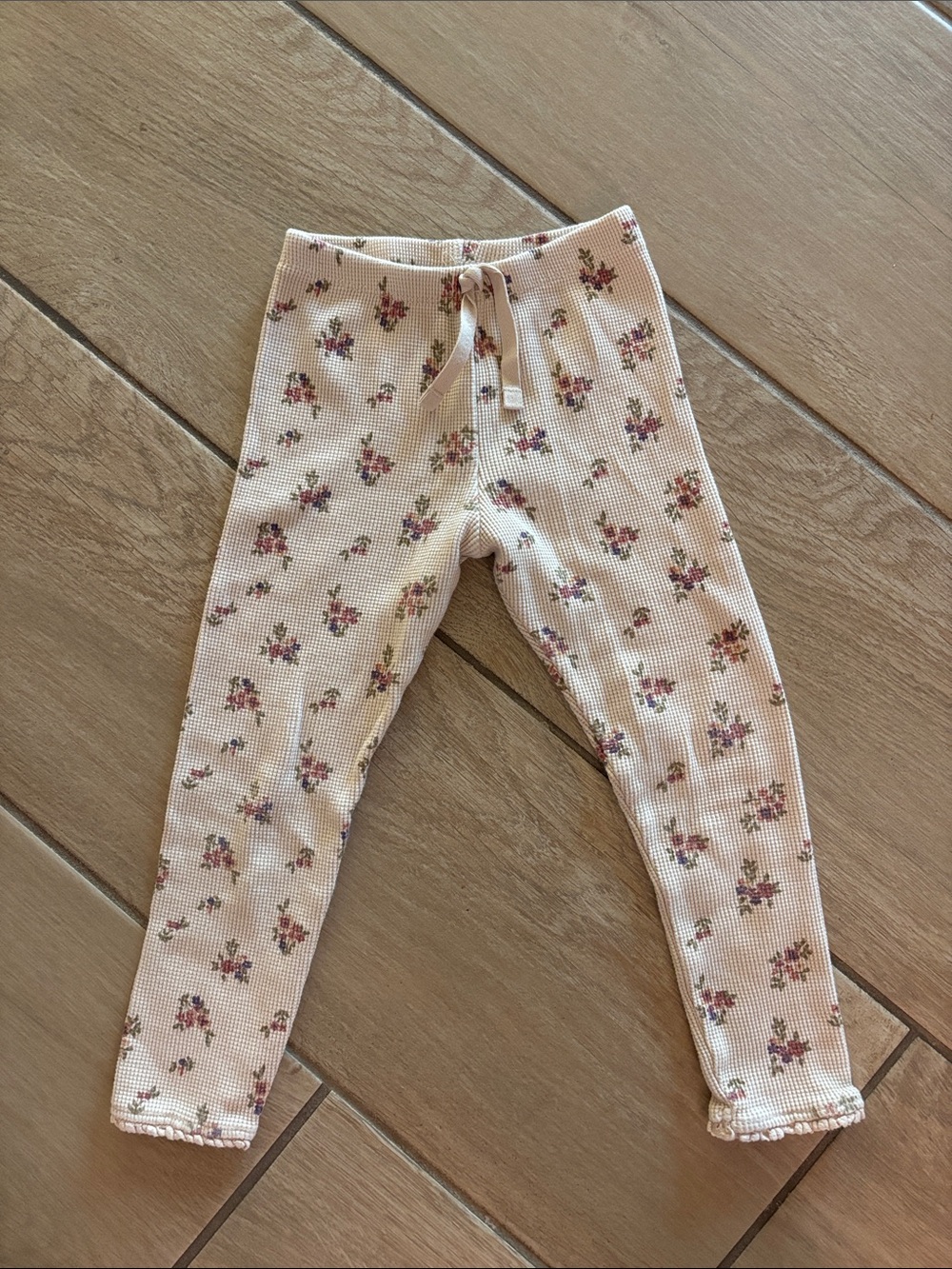 Zara Pale Pibk Floral Waffle-Knit Leggings - Size 4-5